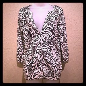 {AB Studio} B/W paisley 3/4 sleeve button cardigan
